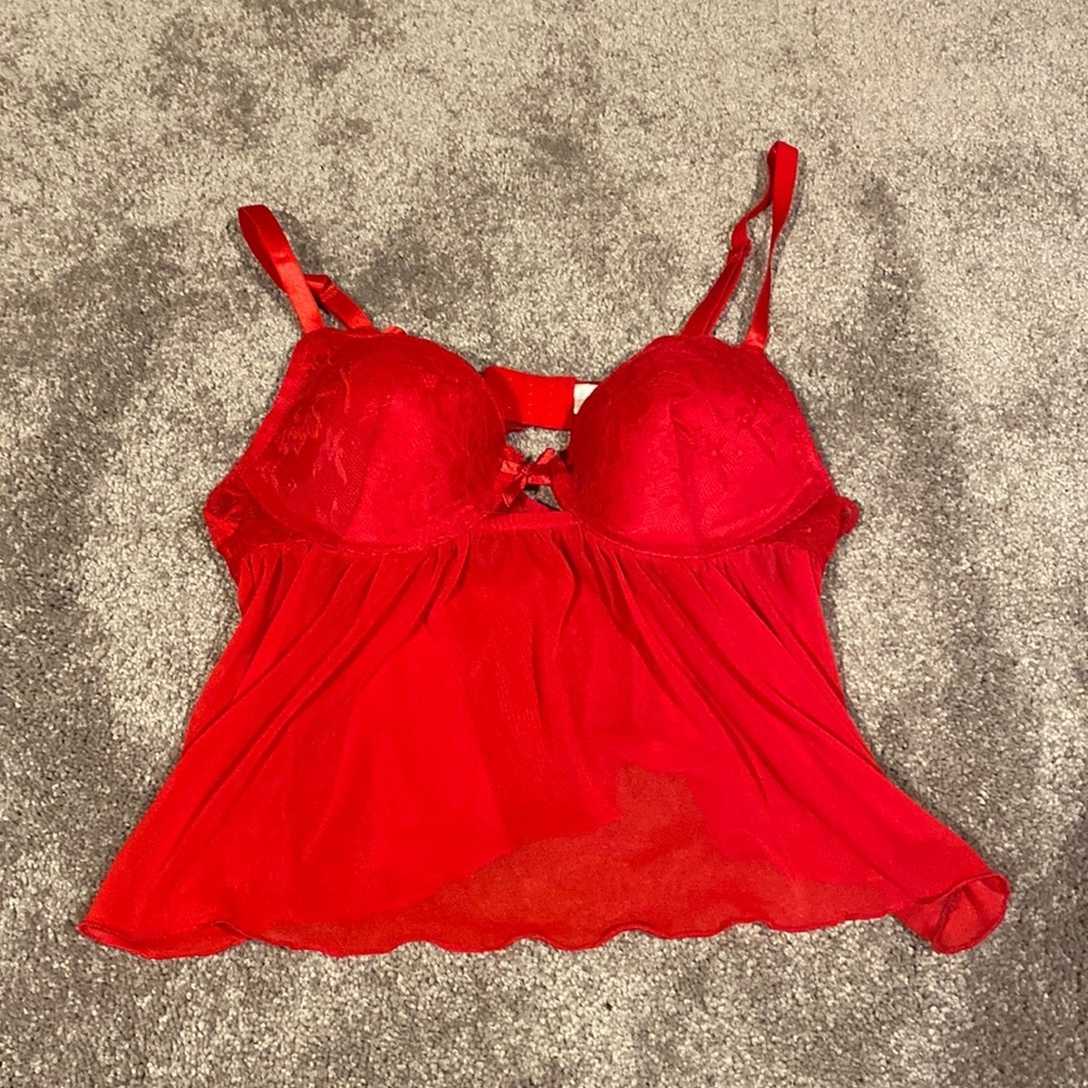 Hush Intimates Red Lace Babydoll SIZE M Sheer Mesh Underwire Chemise Lingerie